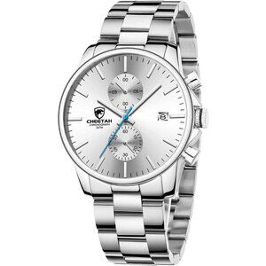 ⚡Silver White Men Watches with Black Stainles Steel and Metal Casual Waterproof